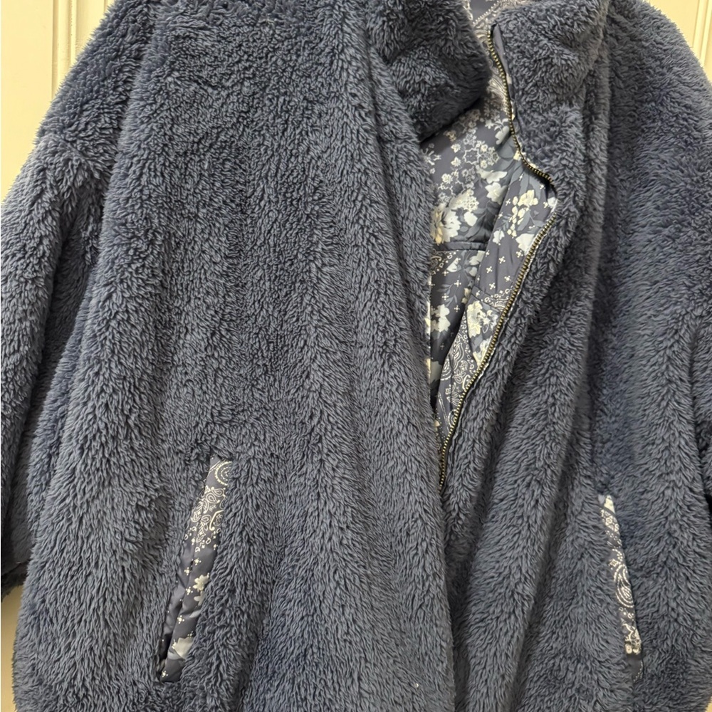 American Eagle coat Puffer Jacket Blue Floral Patchwork‎ reversible XL AEO boho - Picture 10 of 10